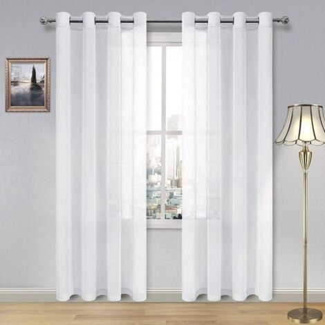 (Blanc)Rideau Voilage Blanc - 2 pièces - 134x210 cm - Effet lin - Semi-transparent - Décoration d\'intérieur de Fenêtre