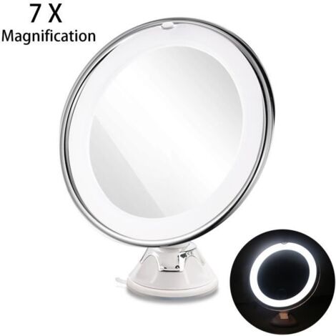 (Blanc)RUIMIO Réglable 7x Grossissement Lumineux LED Miroir De Maquillage Miroir De Voyage Miroir De Voyage avec Ventouse Forte