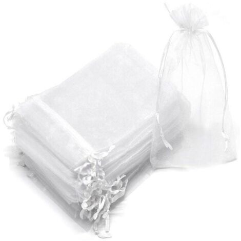 (Blanc)Sacs de protection de fruits - Blanc - Lot de 100 - 20 x 30 cm - Organza - Cordon de serrage
