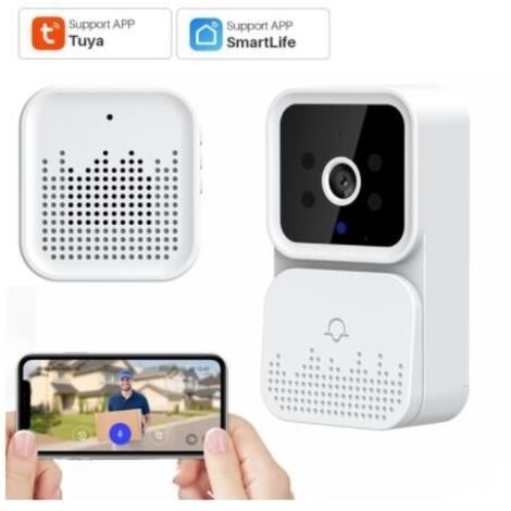 (Blanc)Sonnette de porte sans fil WiFi caméra extérieure HQLS - Vision nocturne infrarouge haute définition - Blanc