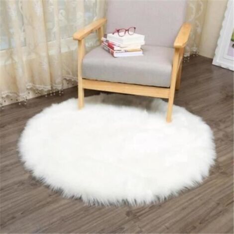 (Blanc)Souple, Chaude, Douce au Toucher, Ne perd pas sa Couleur, tapis couverture de fourrure fausse, BLANC, diamètre : 100cm