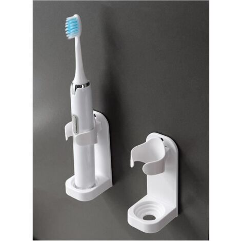 (Blanc)Support de Brosse à Dents Électrique, Organisateur de Dentifrice Mural Autocollant en Plastique Multifonctionnel Support de 2