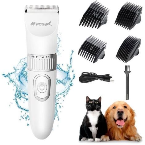 (Blanc)Tondeuse pour Chien Chat-Ciseaux de beauté silencieux sans fil-pour poils longs et courts -Chargement USB - Blanc