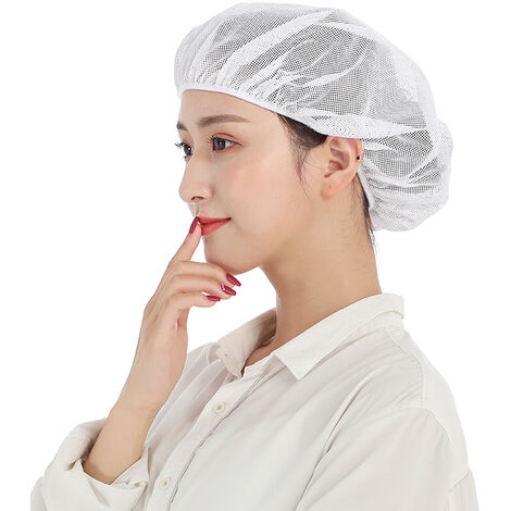 (Blanc),Toque Casquette en maille 5 pcs Bonnets Chapeau Unisexe Jetable Résille Filet aux Cheveux pour Travailler Cuisine Usine Atelier