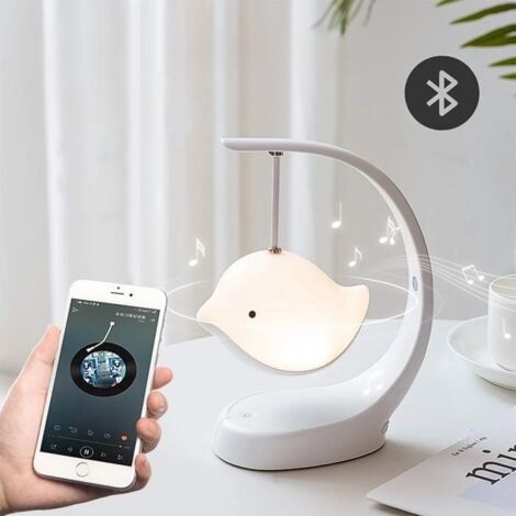 (Blanc)Veilleuse Bébé Musicale et Lumineuse avec Enceinte Bluetooth,Veilleuse Enfant,Lampe de Chevet Oiseau 7 Couleurs pour Chambre Enfant