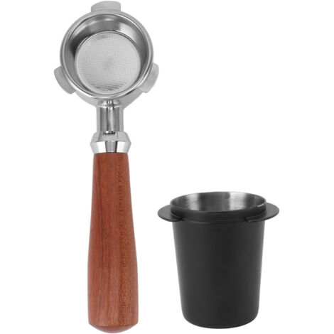 Blanker 51-mm-Edelstahl-Siebträger mit Holzgriff und Schmutzfangkorb – Schwarz