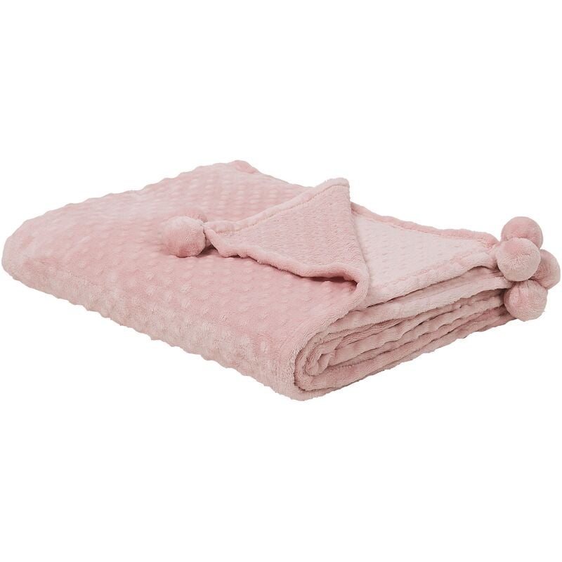 Beliani - Modern Blanket Soft Popcorn Throw Pom Poms Sofa Bed 150 x 200 cm Pink Samur