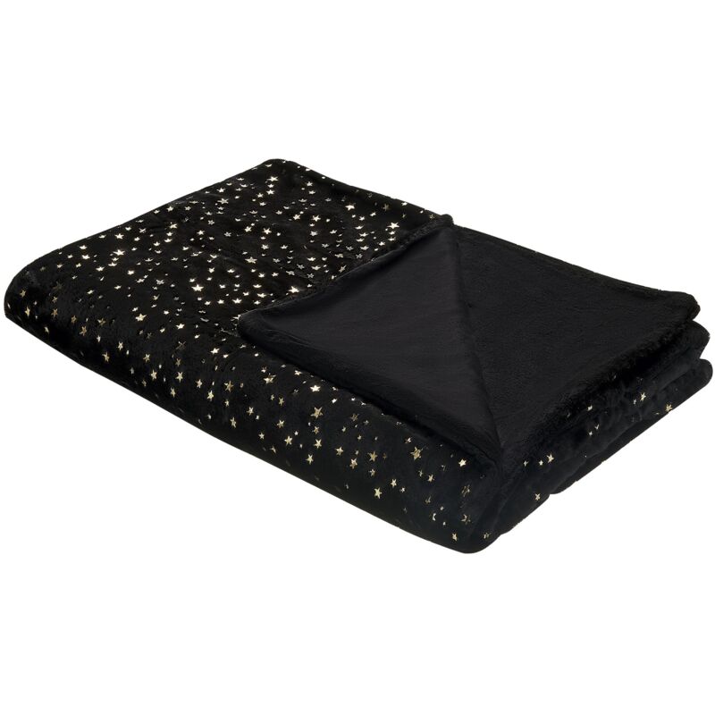 Beliani - Blanket Bedspread Throw Polyester Gold Star Pattern 150 X 200 Cm Black Alazeya