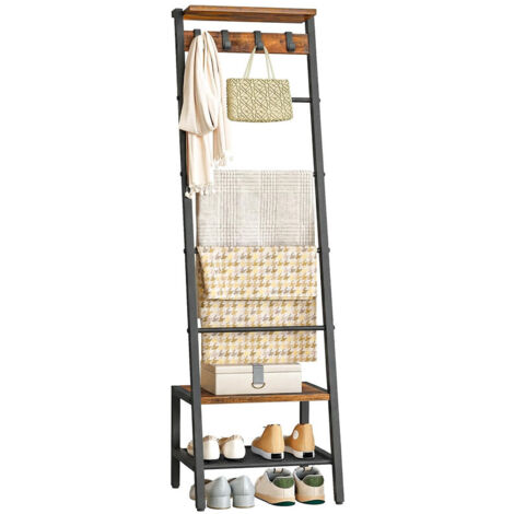 Blanket Ladder & Towel Rack, Giraffe Shape Industrial Wall-Mounted Decorative Ladder Shelf with Hooks, Metal Frame Space-Saving Storage for Bathroom, Living Room & Bedroom