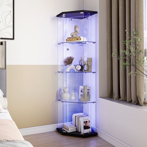 BLANKETSWARM - Vitrine en verre avec LED, 162x60x45cm Vitrine pour collection avec portes en verre, Vitrine salon avec 4 étagères, Meuble vitrine verre pour la Maison et le Bureau,Noir