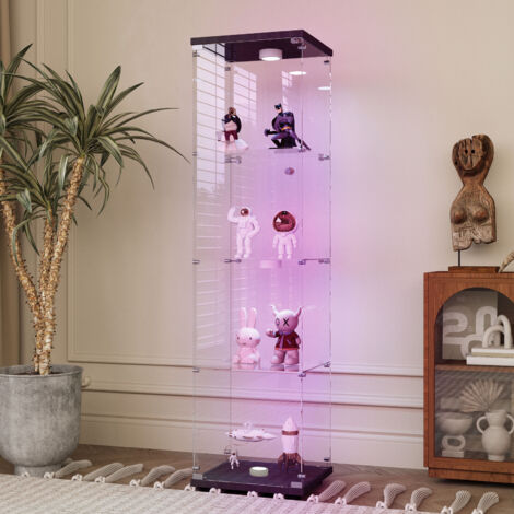 BLANKETSWARM - Vitrine en verre avec LED, 42x36x164 cm, Armoire vitrine de collection à serrure, Meuble vitrine verre moderne 4 étagères et porte pour salon, chambre ou bureau, Blanc