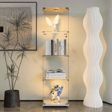 BLANKETSWARM - Vitrine en verre avec LED, 42x36x164 cm, Armoire vitrine de collection à serrure, Meuble vitrine verre moderne 4 étagères et porte pour salon, chambre ou bureau, Noir