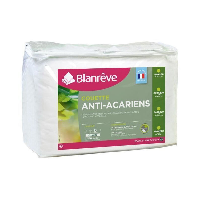 Couette chaude Percale - Anti-acariens - 350g/m2 - 200x200cm - Blanreve