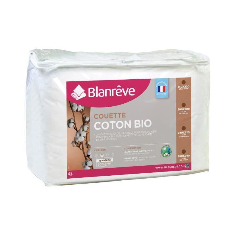 blanreve couette temperee coton bio - 300g/m2 - 240x260cm - blanc