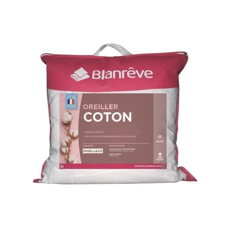 Les Tendances - blanreve Lot de 2 Oreillers en coton - 60 x 60 cm - Blanc