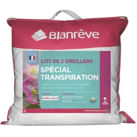 BLANREVE Lot de 2 Oreillers Special Transpiration - 60 x 60 cm - Blanc