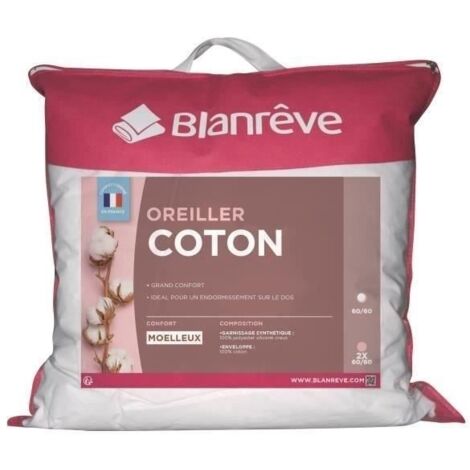 BLANREVE Oreiller en coton - 60 x 60 cm - Blanc