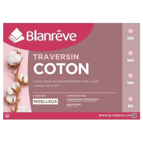 BLANREVE Traversin en coton - 180 cm - Blanc