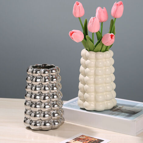 Blasenförmige Keramikvase – Einzigartiger dekorativer Blumentopf für Wohnzimmer oder Eingangsbereich – Moderne, luxuriöse Silberkunst