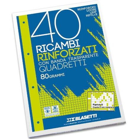 Blasetti Ricambi Rinforzati, Rigatura Q, Confezione da 40 fogli