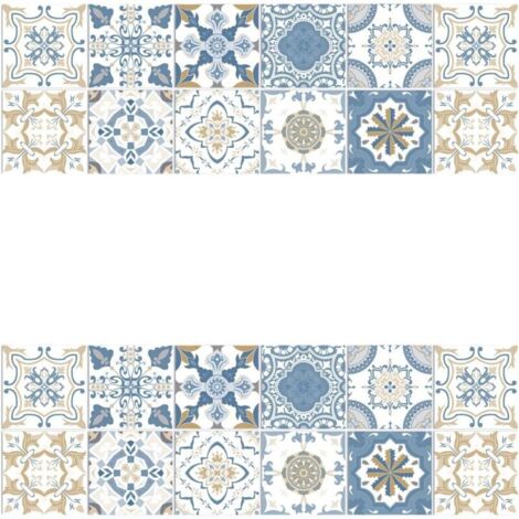 (Blau, 20 cm x 20 cm x 24 Stück) Selbstklebende Wandaufkleber mit Mandala-Muster, wasserfestes PVC, Küchenwanddekoration