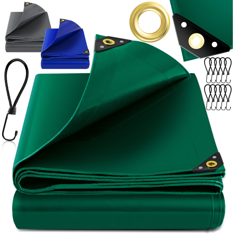 Bâche de couverture Premium avec oeillets 650 g/m² pvc imperméable & indéchirable + 10 crochets - bâche de haute qualité universelle pour camion