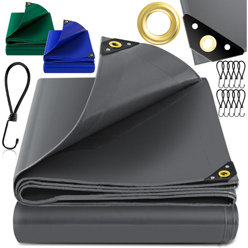 Kesser - Bâche de couverture Premium avec oeillets 650 g/m² pvc imperméable & indéchirable + 10 crochets - bâche de haute qualité universelle pour