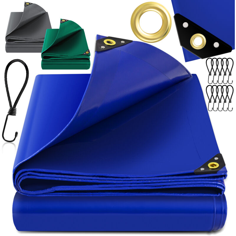 Bâche de couverture Premium avec oeillets 650 g/m² pvc imperméable & indéchirable + 10 crochets - bâche de haute qualité universelle pour camion
