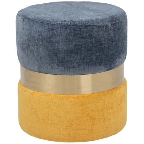 Blau-gelber Polyester-Puff 40X40X43 Cm