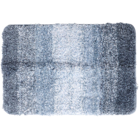 Blau-weiße Farbverlauf-Badematte, rutschfest und saugfähig, Polyesterfaser – 41 x 61 cm