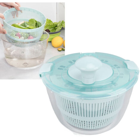 Blaue 5-Liter-Salatschleuder, schnell und manuell für Gemüse, Obst und Salate mit rutschfestem Boden [Typ: Schleuder, Material: PP, Silikon, Fassungsvermögen: 5 l, Abmessungen: 24 x 22 x 19,5 cm, Inha