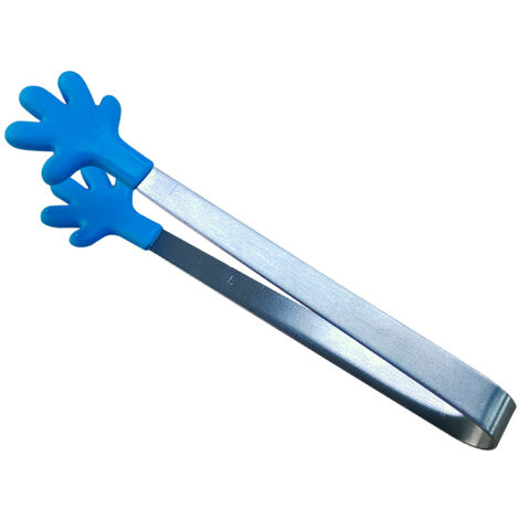 Blaue Edelstahl-Lebensmittelzange, hitzebeständige Silikonspitzen, leicht zu reinigen, ideal für Eiswürfel und Obst.