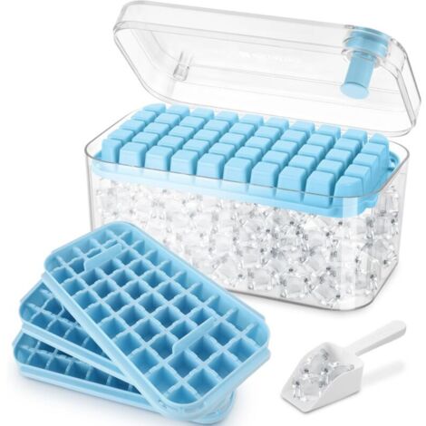 (Blaue) Eiswürfelform mit 150 Eiswürfeln, inklusive Deckel und Behälter zum Entnehmen der Eiswürfel einfach drücken 3 Ebenen, 1 Eisbehälter und eine Schaufel.