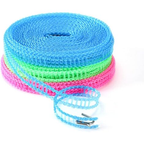Blaue, grüne und rosa Wäscheleinen, jeweils 3 Meter lang, zum Trocknen von Kleidung, Decken und Reisekleidung.