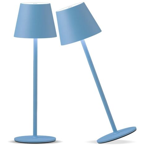 Blaue kabellose Schreibtischlampe 10 x 10 x 38 cm, 2 LEDs, wiederaufladbar, 1800 mAh, ideal für Restaurants, Schlafzimmer und Bars.