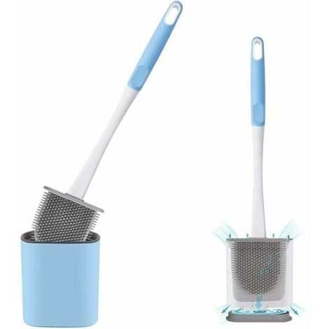 Blaue Toilettenbürste, Silikon-Toilettenbürste mit Halter, schnelltrocknende Toilettenbürste, Silikon-Toilettenbürste, hängende Toilettenbürste für Badezimmer und Toilette (Blau)