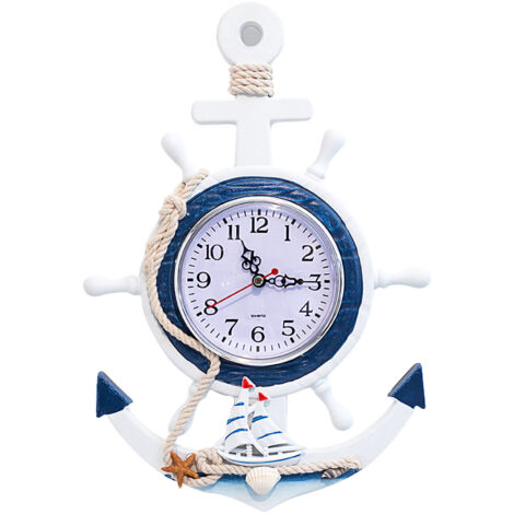 Blaue und weiße Wanduhr mit Bootsmotiv – JINFGERNE – Eleganter maritimer Stil für Büro, Schlafzimmer und Wohnzimmer, einzigartige Dekoration und ideales Geschenk