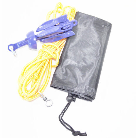 Blauer Aluminiumanker + gelbes Polypropylenseil + Tasche + Edelstahl-Federhaken-Set - Zubehörset für die Schifffahrt (kg)