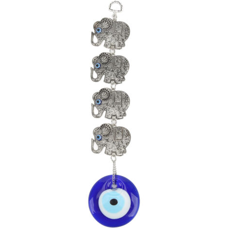 Blaues Augenornament mit 4 Elefanten, hohle Legierung, Glücksbringer, dekoratives Hängeornament aus Glaslegierung für Zuhause