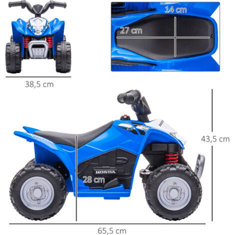 Blaues elektrisches Quad für Kinder mit LED-Scheinwerfern, Hupe und breiten Reifen, bequemem Sitz und rutschfesten Griffen.