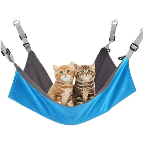 blaues Katzenbett mit verstellbaren Gurten und Haken für Kleintiere