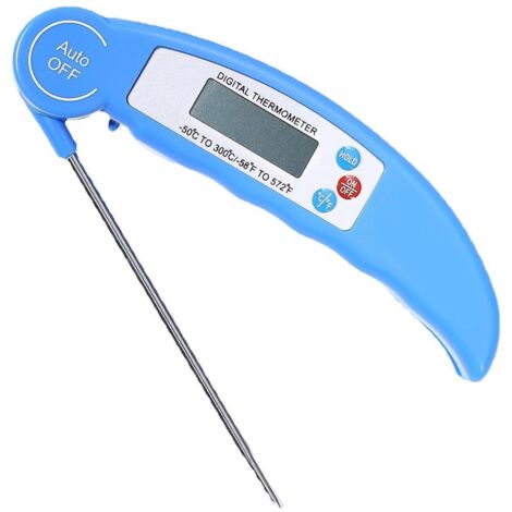 blaues Küchenthermometer, 3-Sekunden-Sofortmessthermometer, Fleischthermometer, mit hintergrundbeleuchtetem LCD-Display, faltbarer Sonde zum Kochen, Via