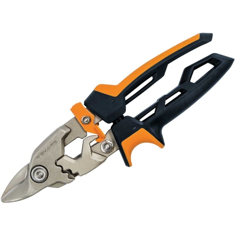 Fiskars PowerGear Bulldog Aviation Snips 10-inch (250mm) Heavy-Duty Cutting Tool for Sheet Metal and Fabrication