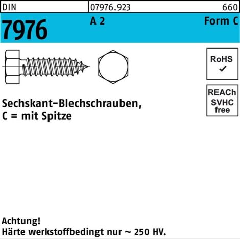 Blechschraube DIN 7976 m.Sechskant/Spitze C 6,3 x 60A 2 100 Stück