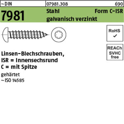 Blechschraube DIN 7981 LIKO ISR 3,9x25 -C-T20 Stahl galv.verz. Spitze 500St.