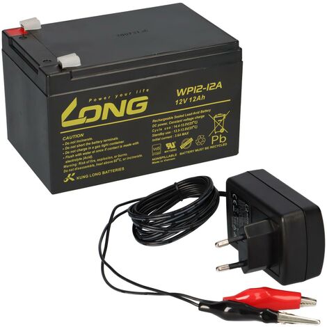Bleiakku 12V 12Ah + Ladegerät 1A kompatibel 13Ah, 14Ah. 15Ah AGM Bleigel