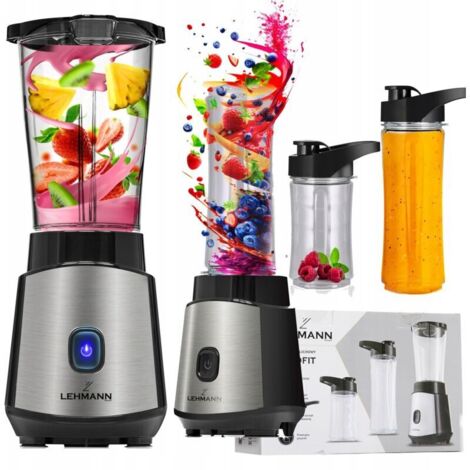 Blender à cocktails 1200 W, 2 bouteilles, mélange, broie la glace, puissant, 10 fonctions en 1