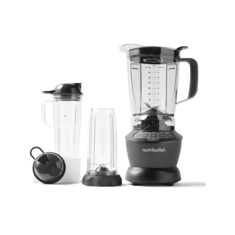 Blender Nutribullet NBF500DG - 1200 Watt - Pichet 1.65L - 2 tasses et 2 couvercles de voyage inclus - Noir - Sans bpa