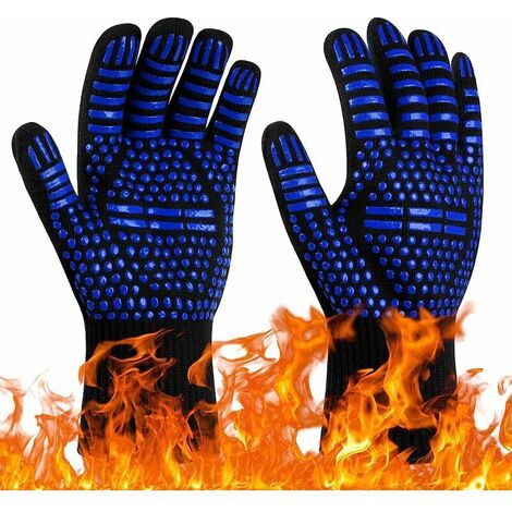 Bleu - 1 paire, gants de barbecue, gants de four résistants à la chaleur jusqu'à 800 °C, gants de cuisine antidérapants résistants à la chaleur, gants de cuisson chauffants pour barbecue/four/grill/ch