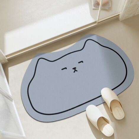 Bleu 4060cm (terre de diatomées) Tapis de porte de salle de bain absorbant mignon à motif de dessin animé, de forme irrégulière, antidérapant, en terre de diatomées.